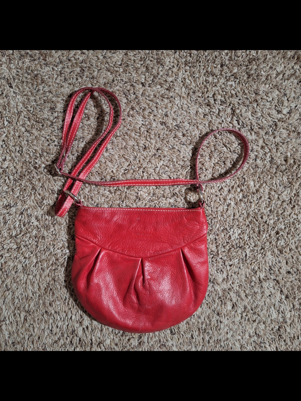 Florence Italy Red Genuine Leather Pleated Crossbody Bag - Made in Italy